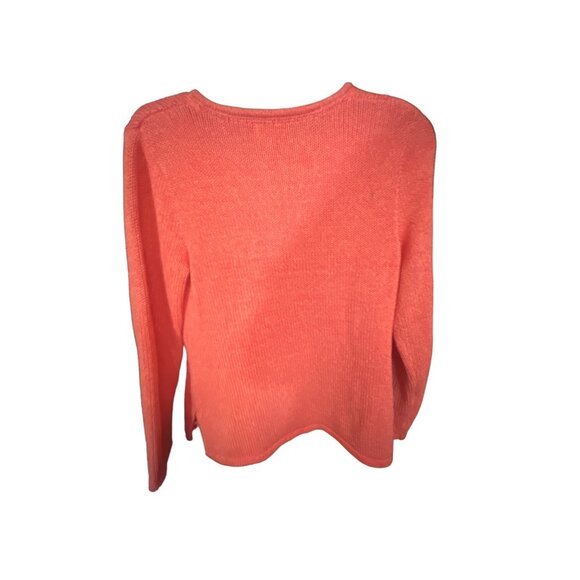 L.L. Bean Womens Salmon Pink Heavy Knit Pullover Sweater 100% Cotton Size XS Pet - Picture 2 of 4